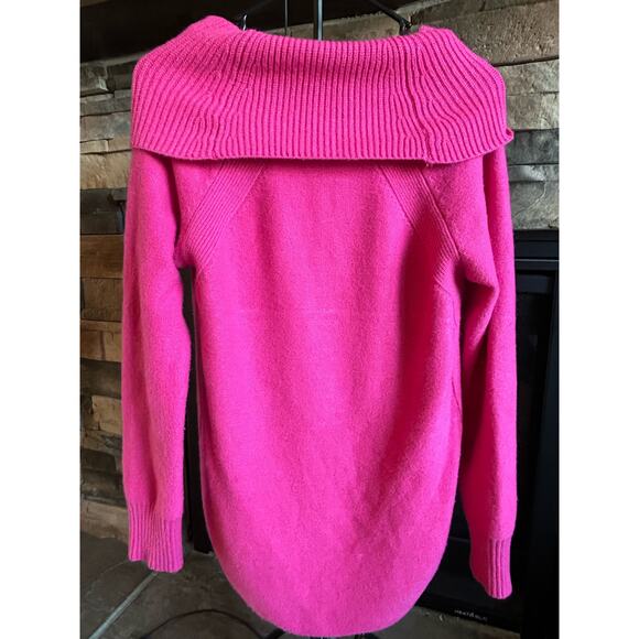 Anthropologie Moth Bright Pink Tunic Brenta Cowl Neck Sweater Women's Size M - Picture 2 of 8